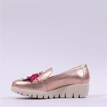 Wonders Fly Tassle Slip On Wedge - Rose Gold